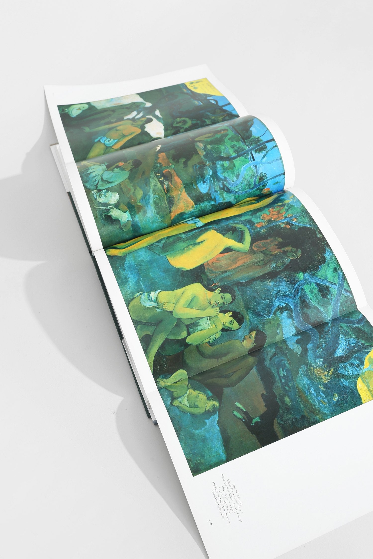 Gauguin: A Retrospective Book — open on white surface with colorful pages