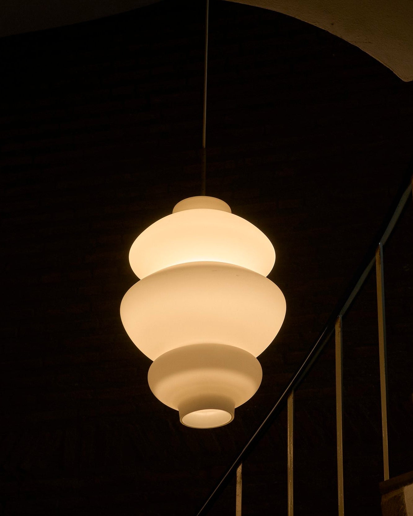Large Sculptural Mid-Century Pendant Lamp in Opaline Glass 1960 by ORNAMENTUM | The Oblist