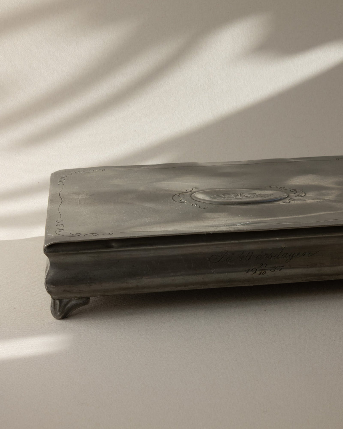 J.L. Hultman for Svenskt Tenn Swedish Grace Pewter Gaming Box with 1933 Öberg Cards — side angle