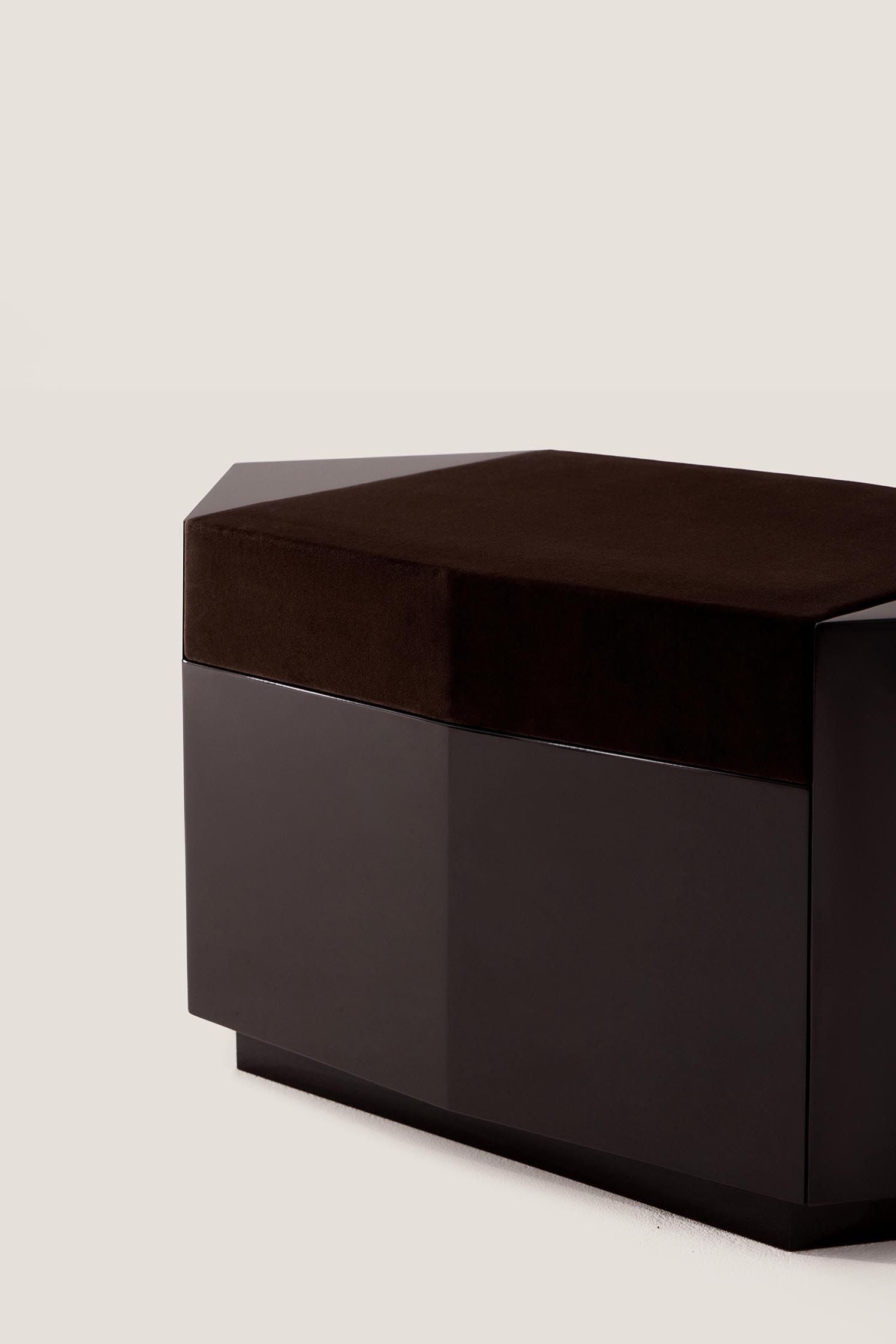 Ame I' Lacquer Ottoman — angled view highlighting dark lacquer finish