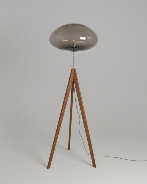 STATIX Floor Lamp by ELOA - Unique Lights | The Oblist — glass shade, wooden legs
