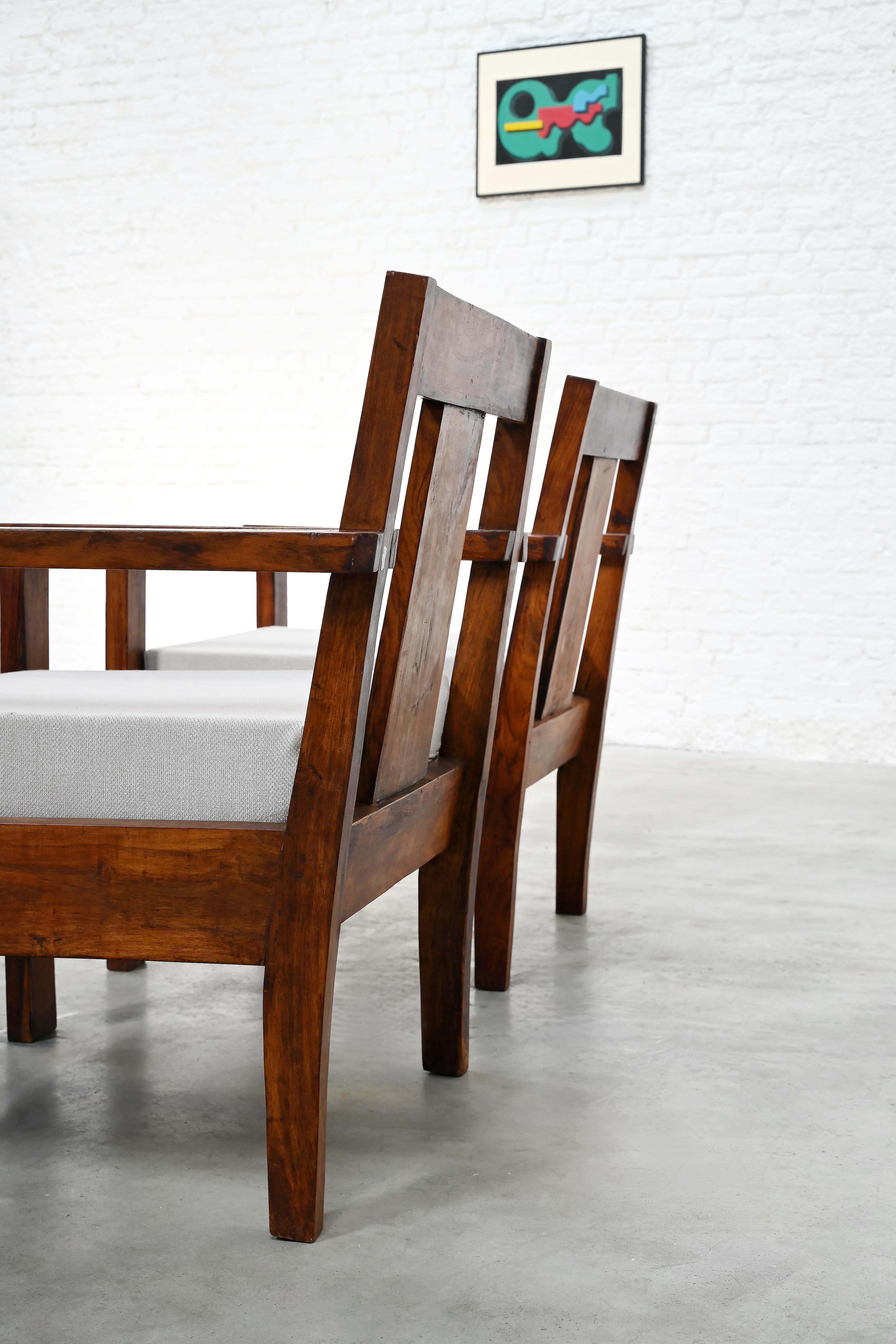 Pair of French Modernist Teak Armchairs, 1960s — close-up