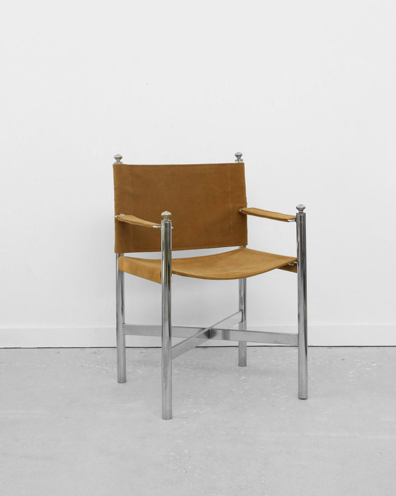 Chrome and Corduroy Arm Chair by Villa | The Oblist