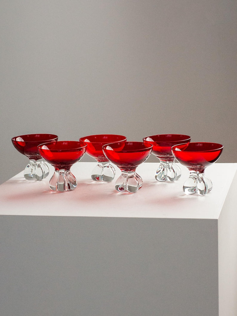 Set of 6 Ruby Red Glass Bo Borgström Dessert Bowls by Studio Ecubed | The Oblist