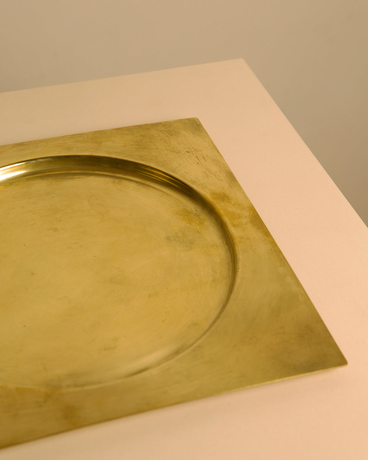 Large Italian square brass catch-all, 1960s — close-up