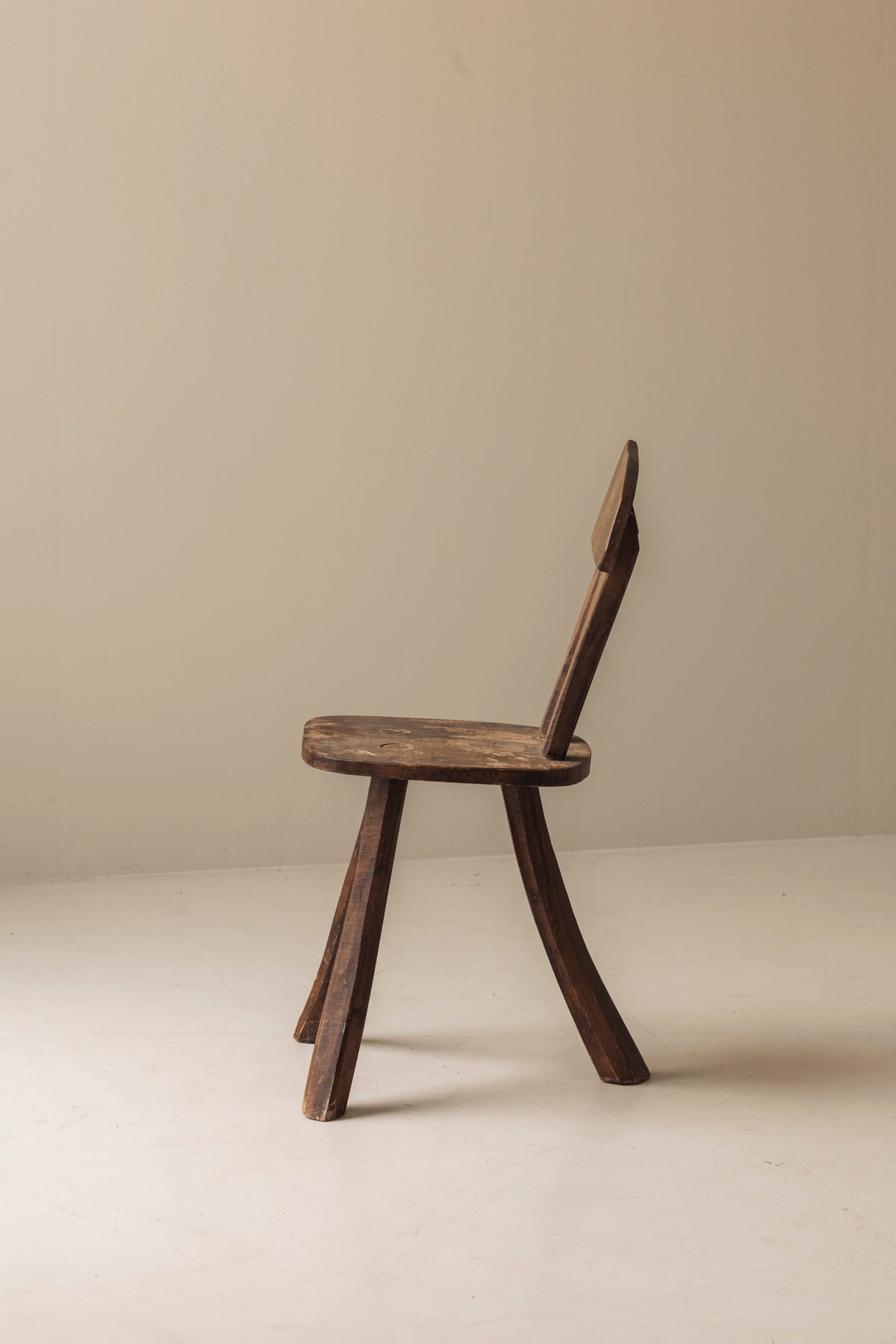 Primitive French Oak Tripod Chair, Mid-20th Century — alternate view