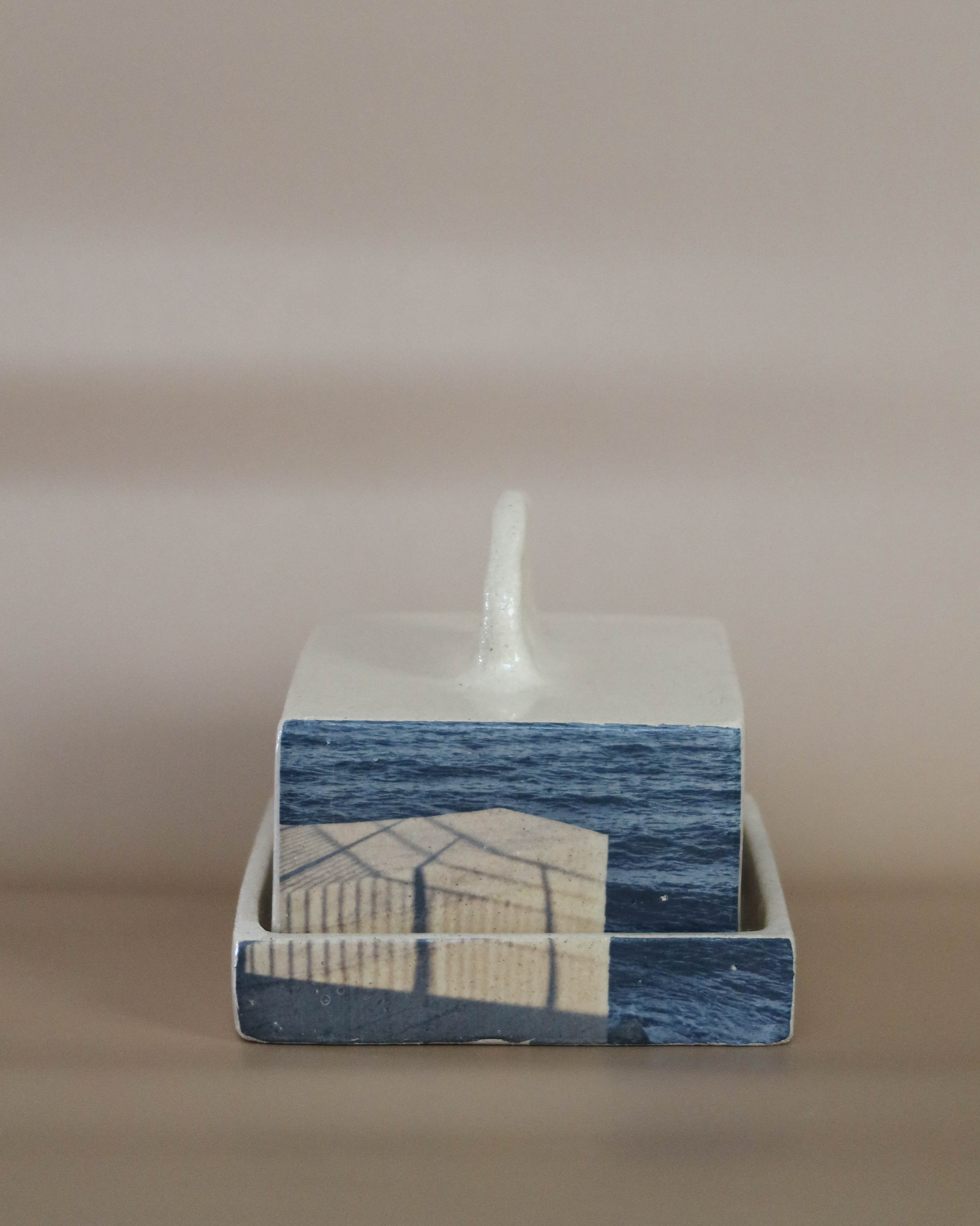 Butter Dish in Stoneware with Marseille Print — alternate view