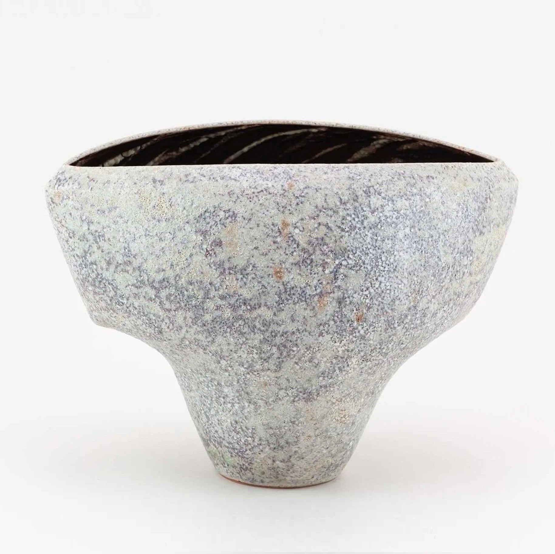 A Cloven Stoneware Bowl in Lilac and Grey Glaze by Chris Carter (B. 1945) — detail view
