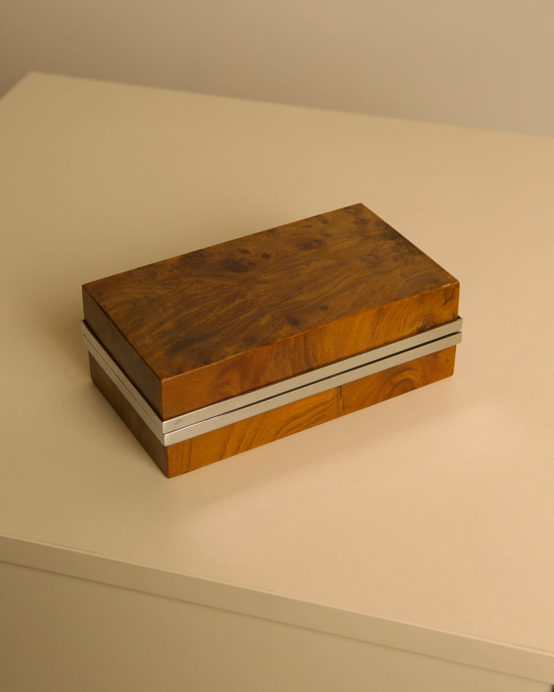 Italian box in elm wood with metal interior, 1960s by Treaptyque | The Oblist — vintage artisan design