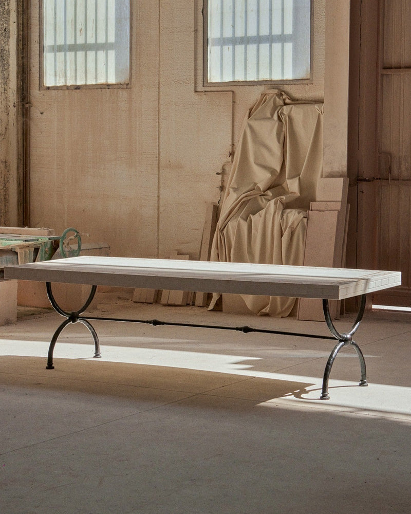 Greek Symposia Dining Table by THE LAB BY MARTA DE LA RICA | The Oblist — handcrafted wood, industrial metal legs