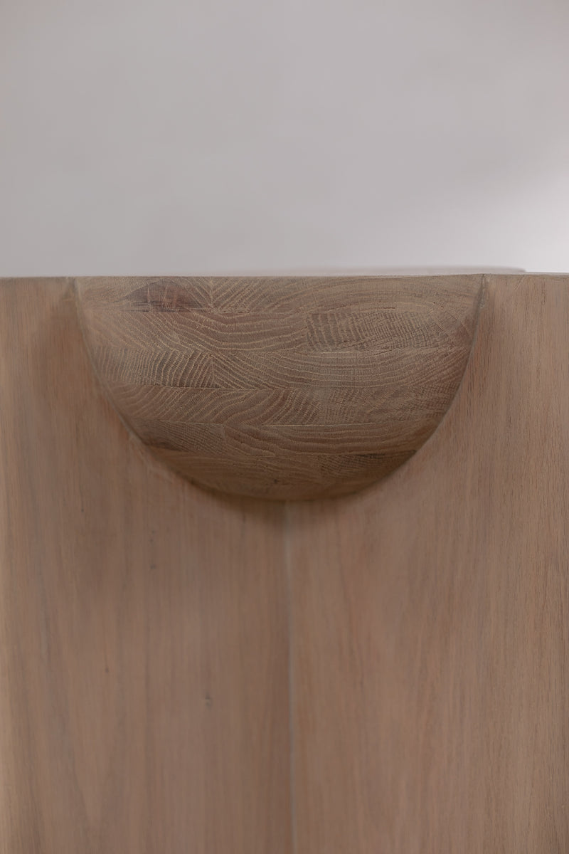 Solid Oak Display Pedestal - BLEO Series by Daniel Couttolenc, Cream Wash Finish — side angle