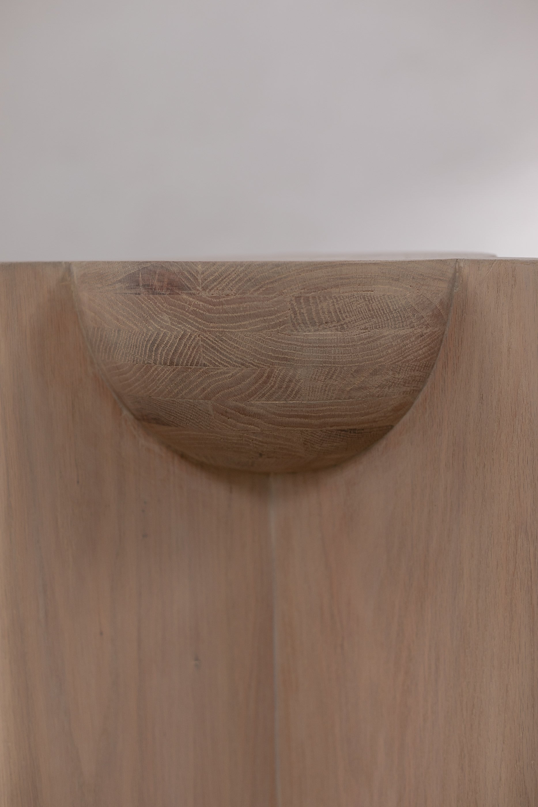 Solid Oak Display Pedestal - BLEO Series by Daniel Couttolenc, Cream Wash Finish — side angle