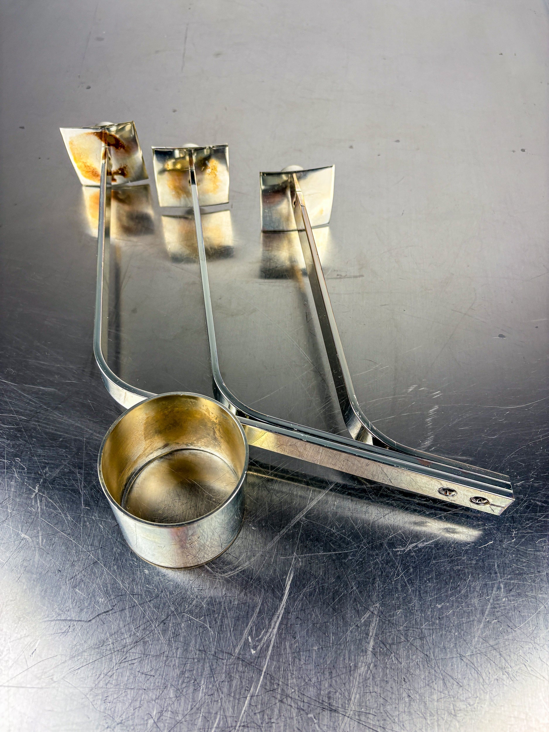 Art Deco 3-Flame Candelabra in Stainless Steel, France — alternate view