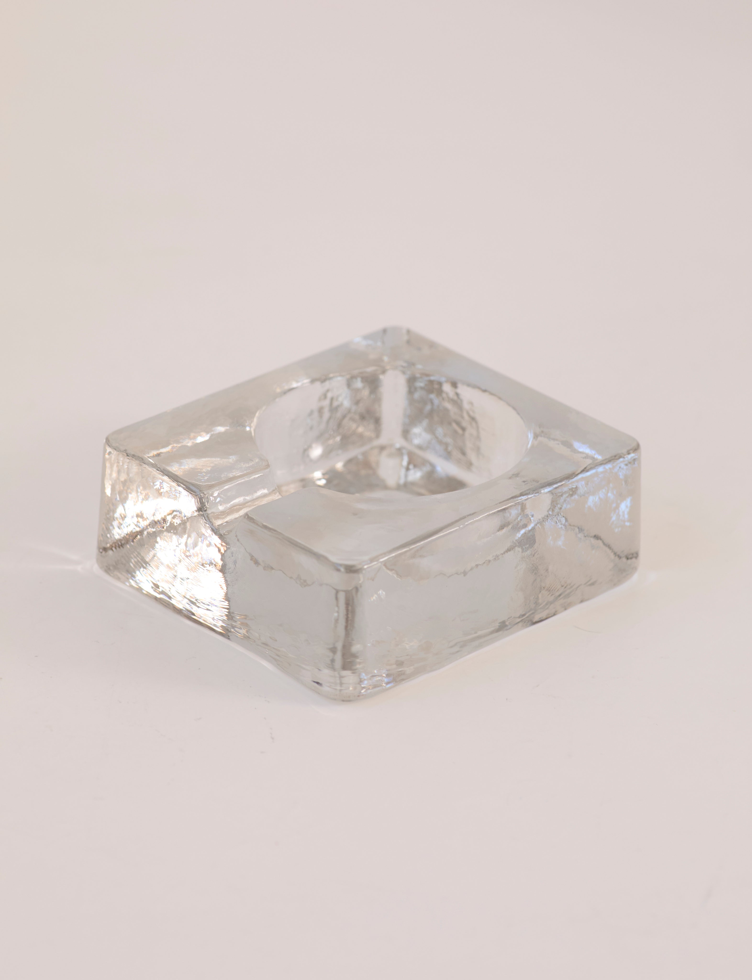 Scandinavian Clear Ashtray in Glass — top view on white background