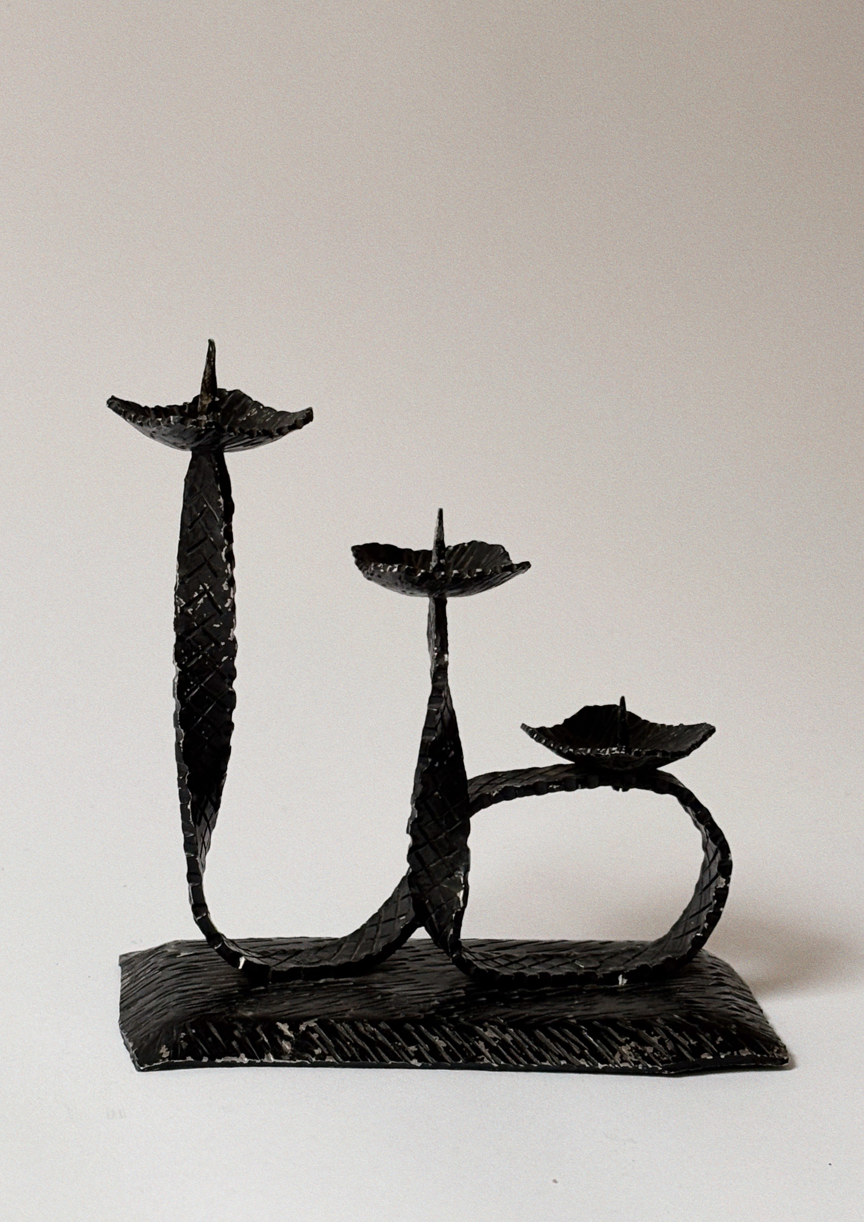 3 Arm Metal Ribbon Candlestick — side angle