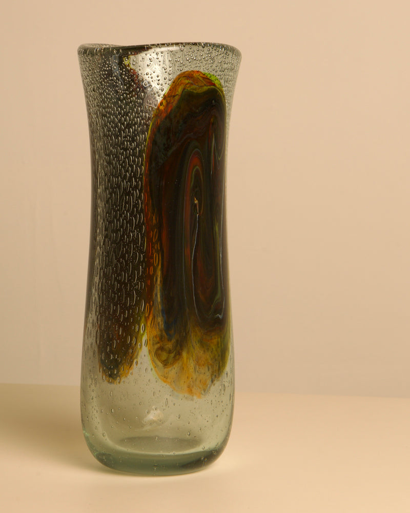Large Murano glass vase with peacock feather pattern detail view