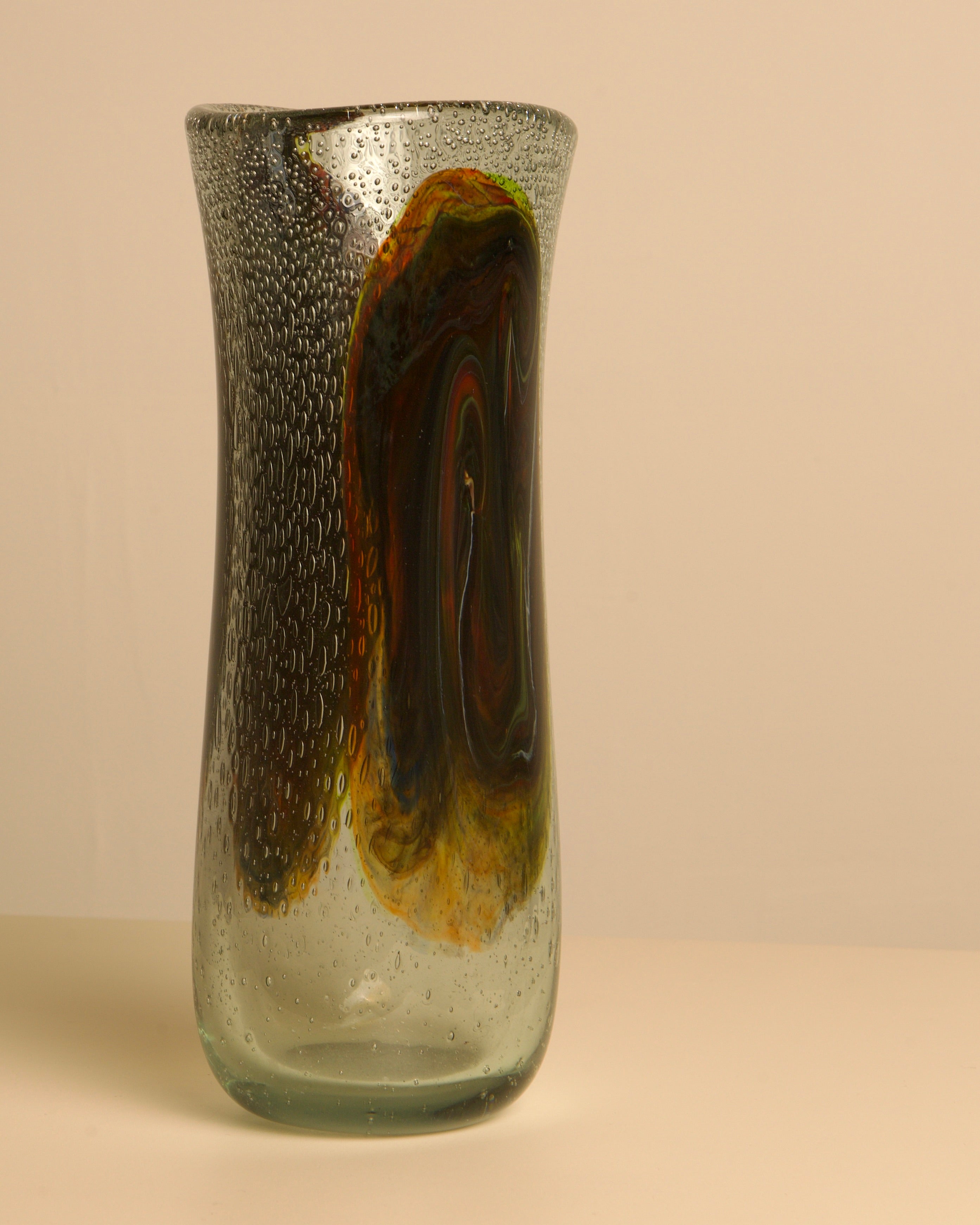 Grand vase en verre de Murano italien "Plume de paon" années 1960