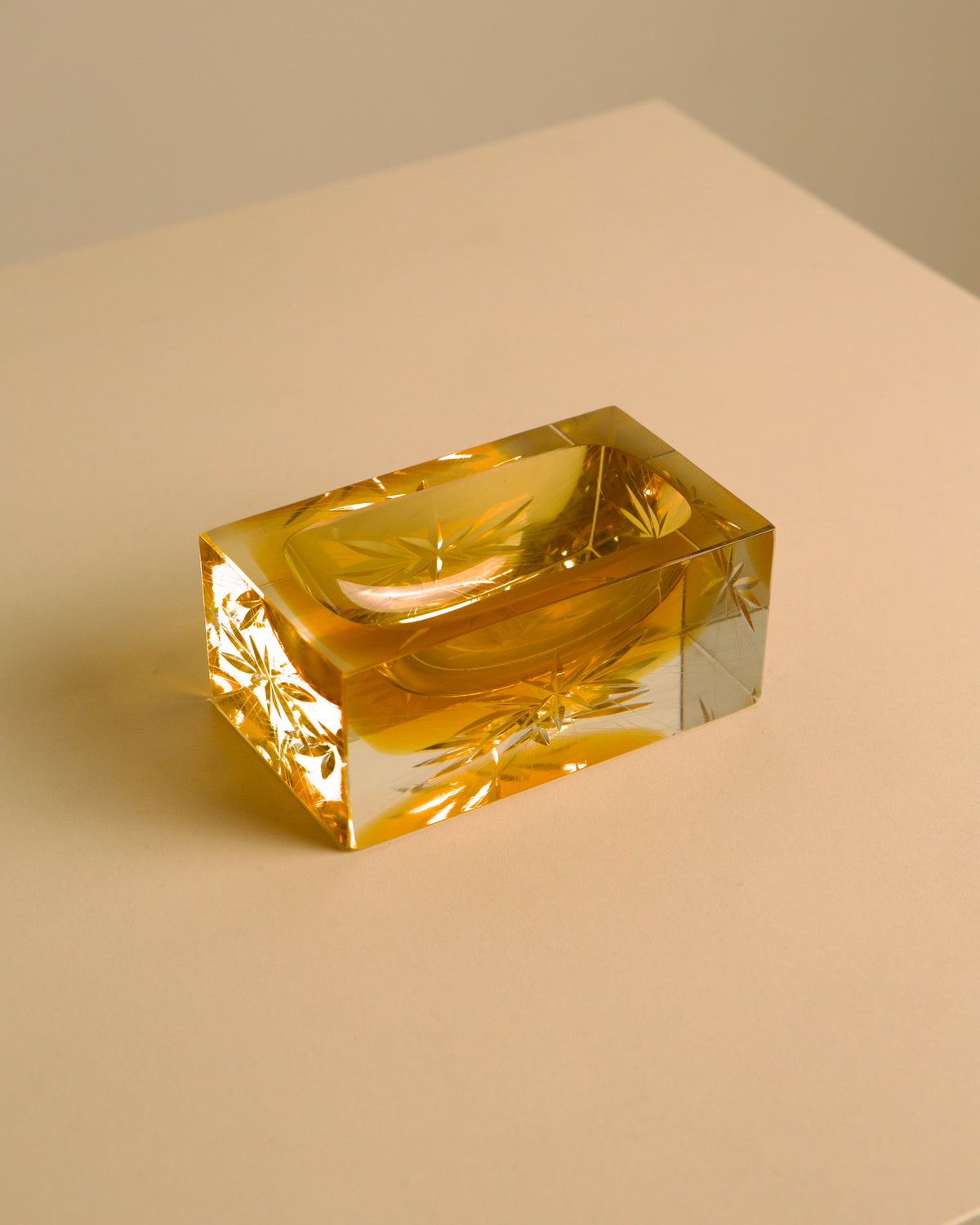 “Bloc” amber Murano glass catch-all by Flavio Poli for Seguso, 1980s by Treaptyque | The Oblist