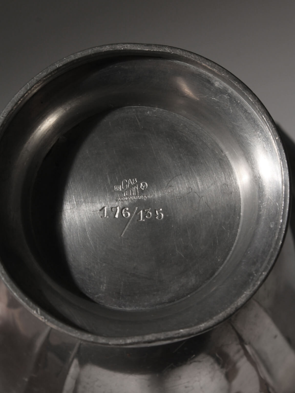 Art Deco Pewter Dolphins Bowl, GAB, Sweden, 1935 — side angle