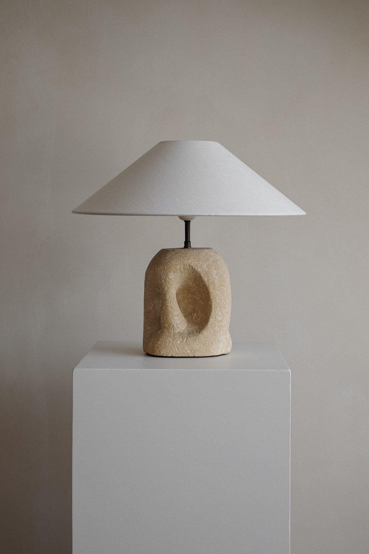 Table Lamp in Hand-Carved Stone by Pierre-Albert Tormos, 1970s — lifestyle setting