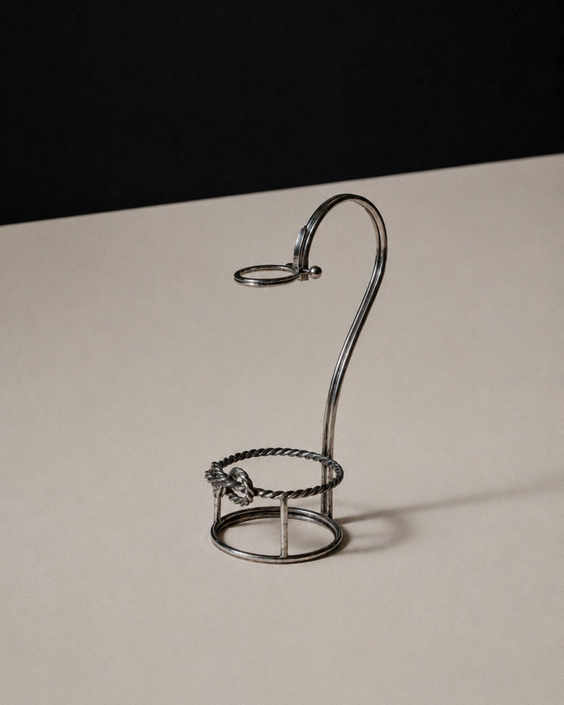 Vintage 1930s Silver Plated Wine Bottle Holder, Adjustable Ring, Woven Detail, Elegant Bar Accessory, by Serra Roma Italy, Gift Idea by Bottega Jacobs