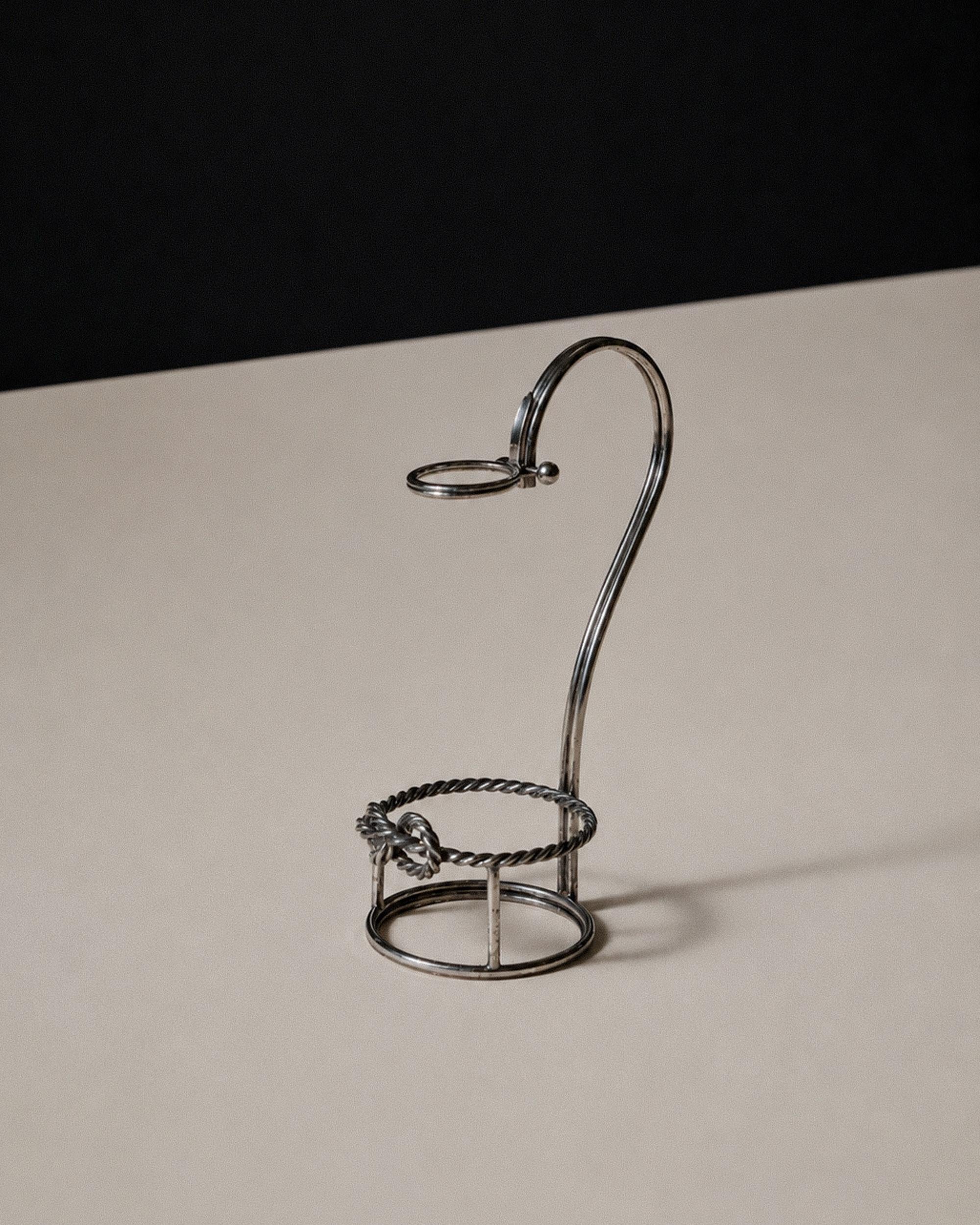 Vintage 1930s Silver Plated Wine Bottle Holder, Adjustable Ring, Woven Detail, Elegant Bar Accessory, by Serra Roma Italy, Gift Idea by Bottega Jacobs