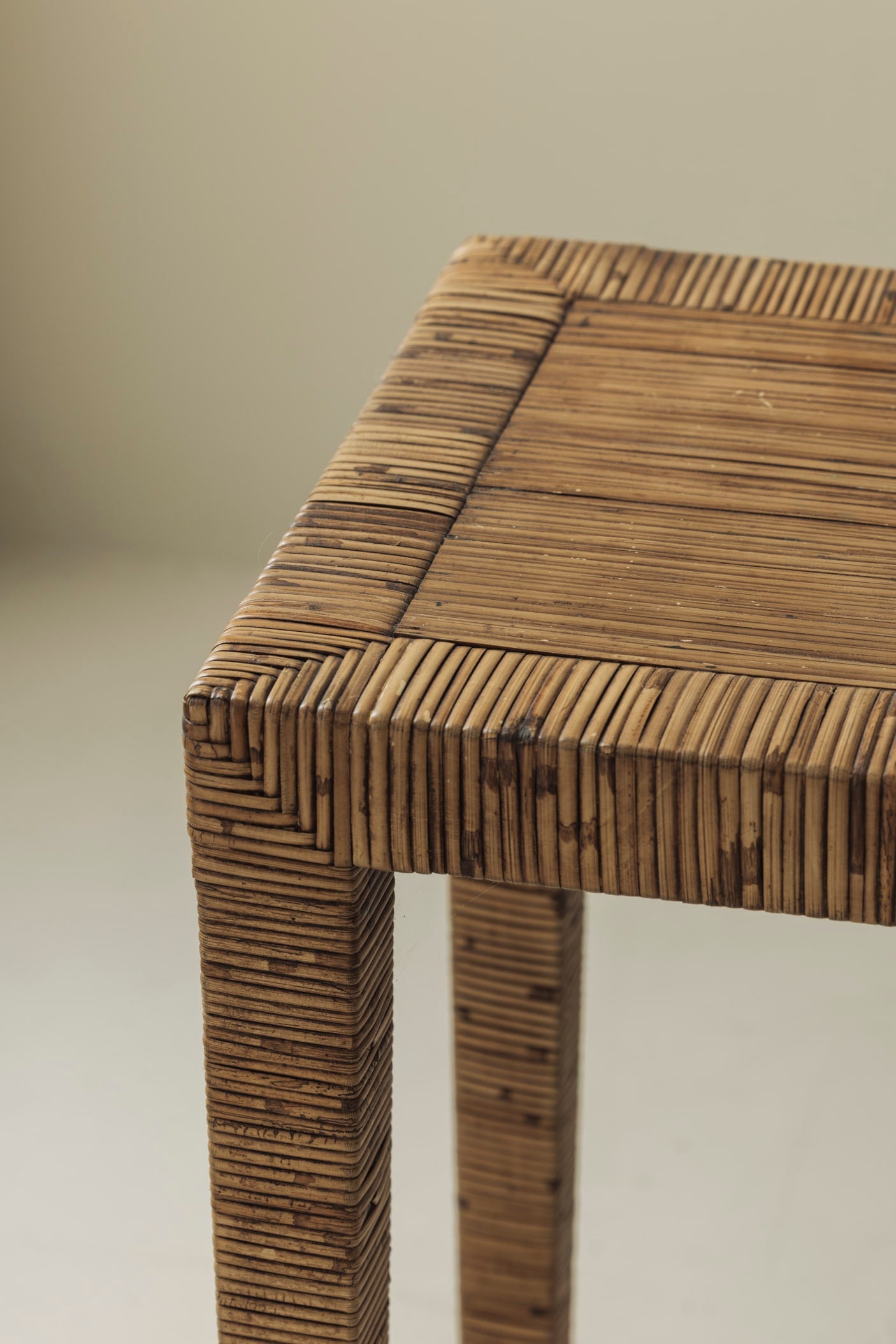 Exceptional French Rattan Wrapped Console Table, 1970s — additional view