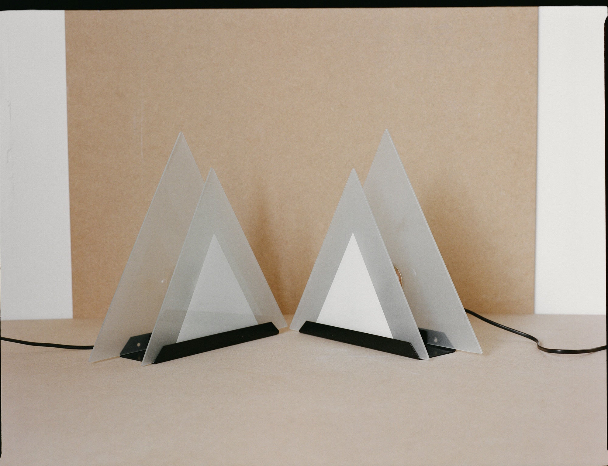 Vintage Glass Pyramid Postmodern Table Lamp C.1980 — side angle