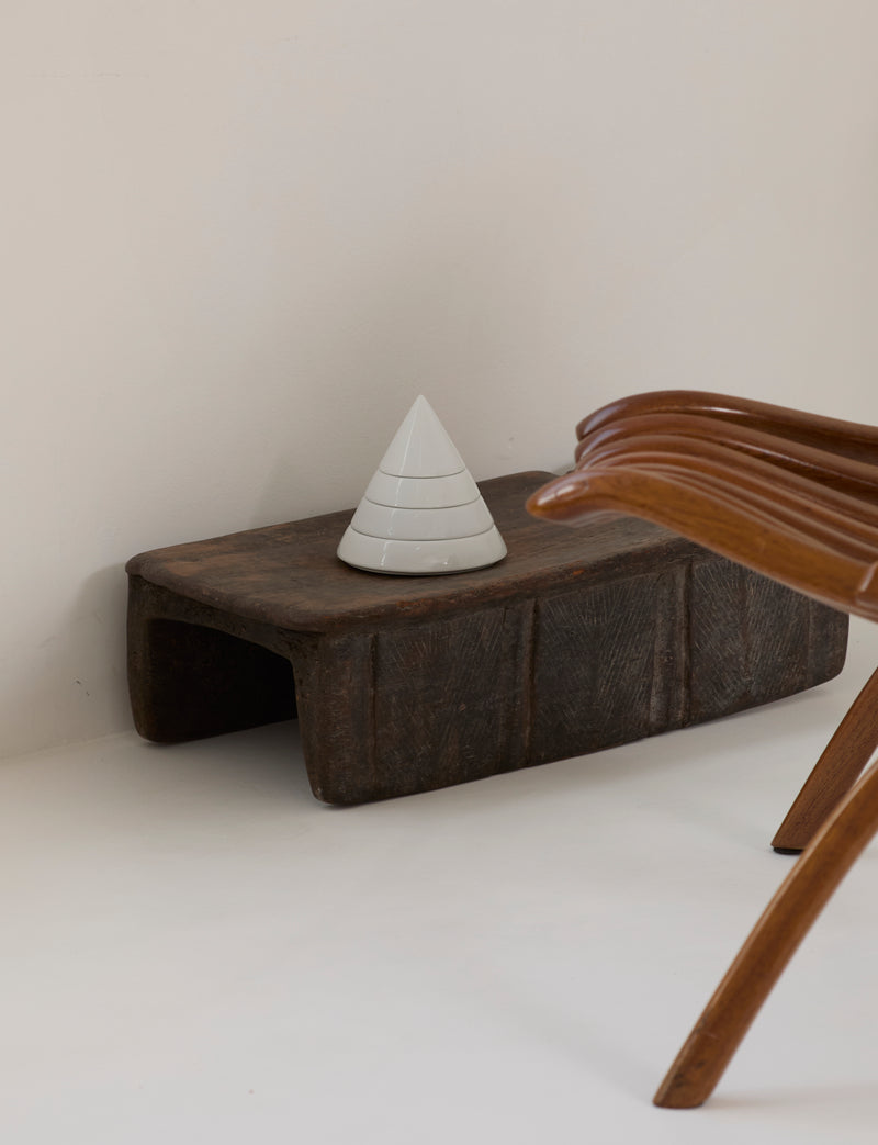 Pyramid Multi-Layer Organizer Box / Ashtray in Ceramic — positioned on rustic wooden table
