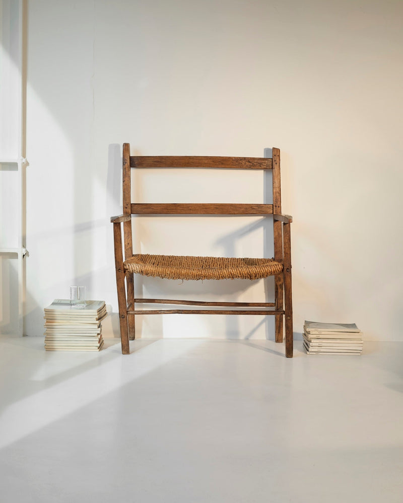 A French folk bench from the 19th Century. Wood and straw by DIG IN JAPAN | The Oblist