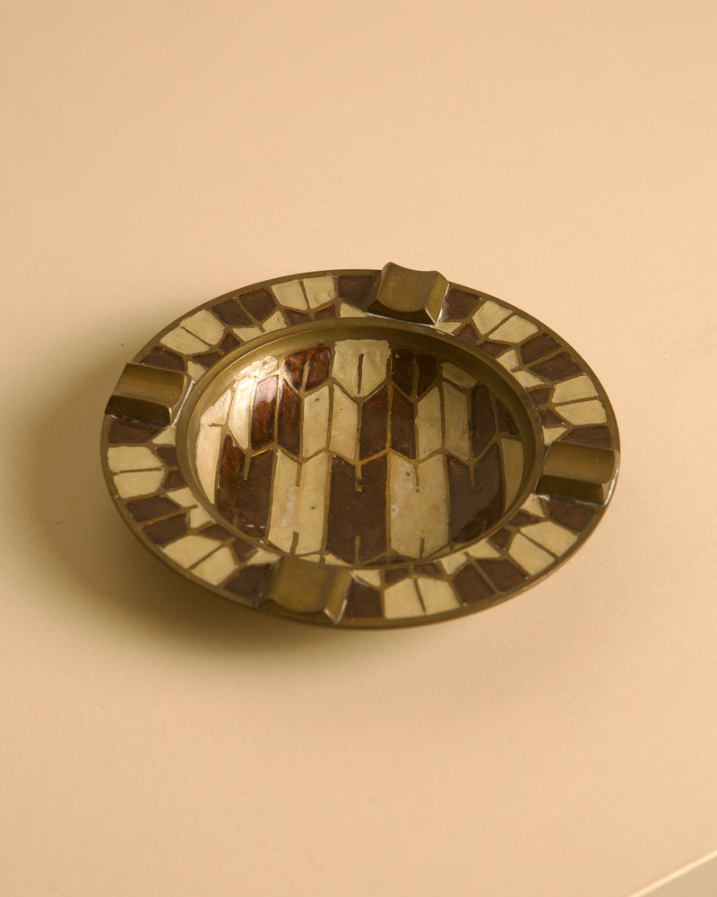 50's Brass Ashtray with Enameled Patterns by Treaptyque | The Oblist — vintage brass design
