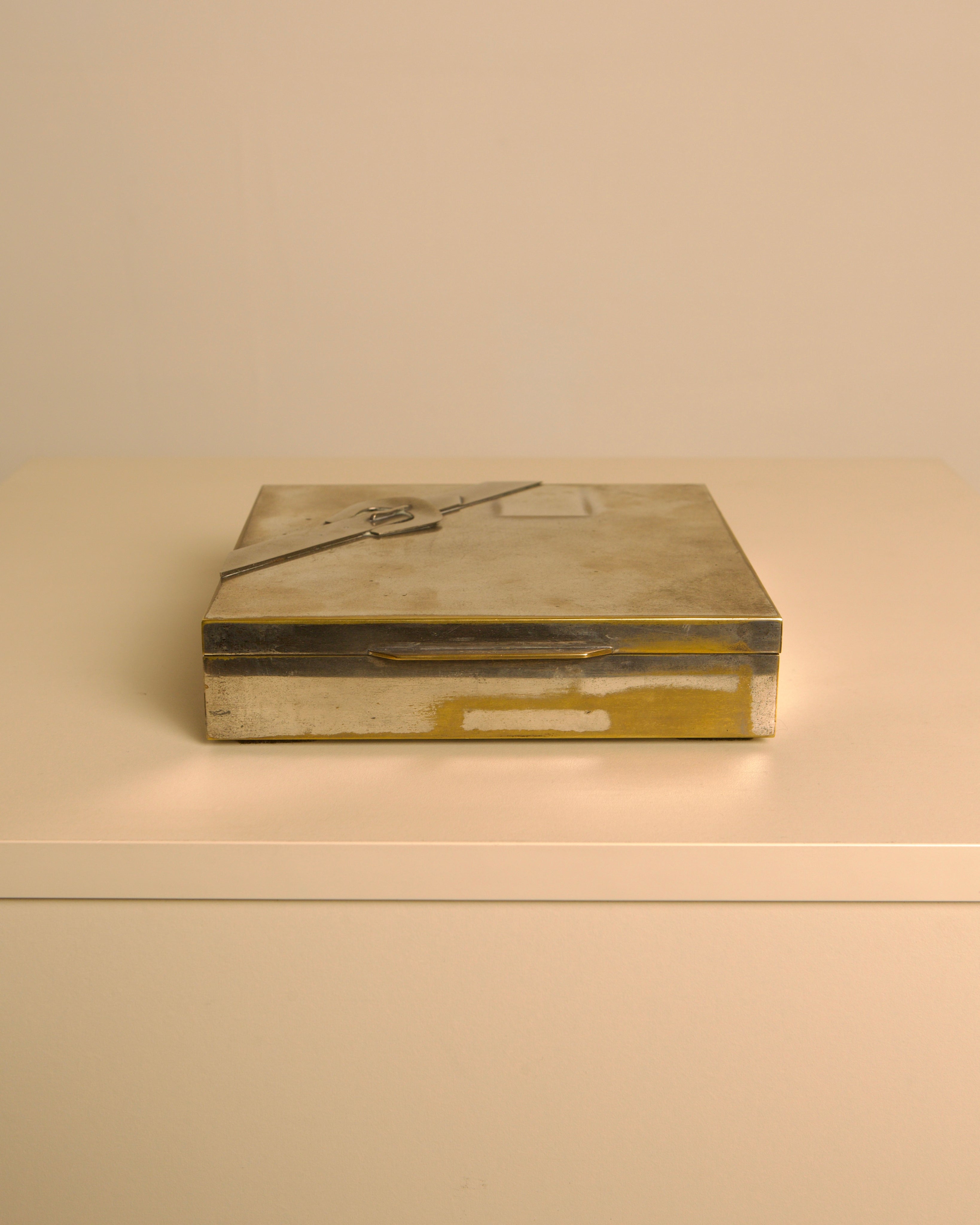 Italian patinated metal box in the style of Maria Pergay, 1950 — detail view