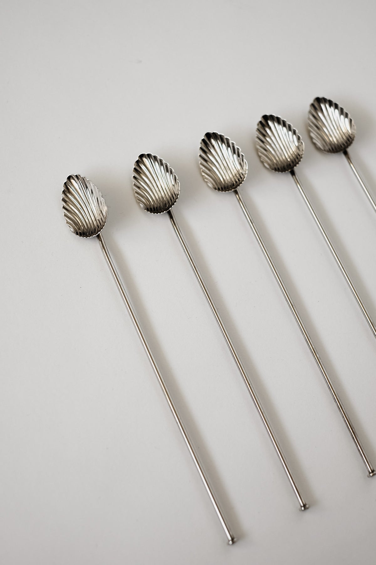 Silver-Plated Shell Cocktail Spoons — side angle