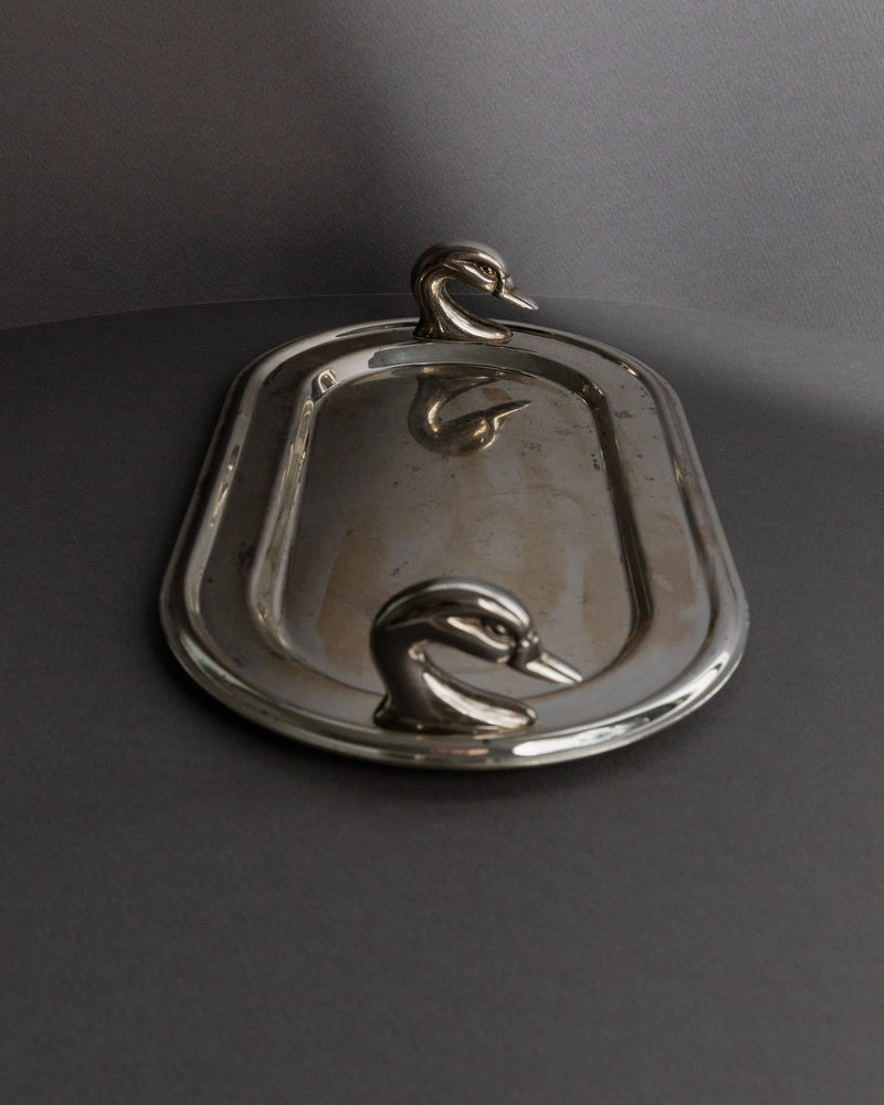 Vintage 1960s Silver Plated Tray with Swan Head Handles | The Oblist — silver finish, decorative serveware