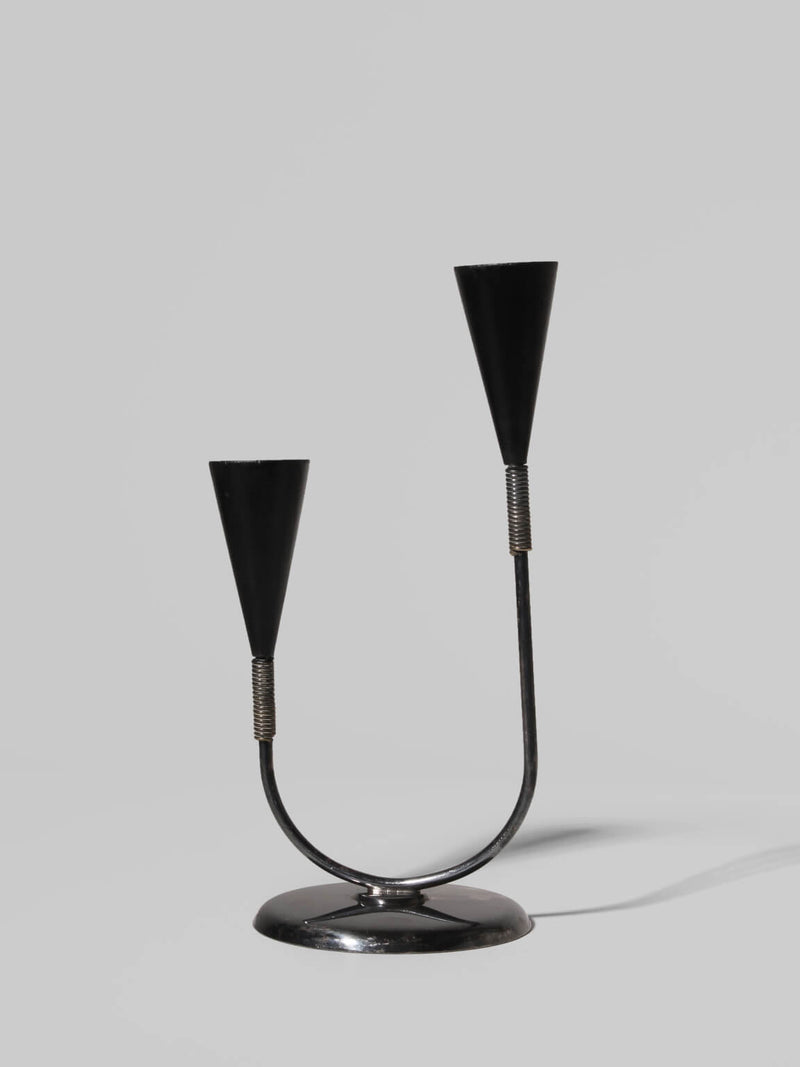 Mid-Century Silver Plated And Wood Candle Holder by Vintage Stories | The Oblist