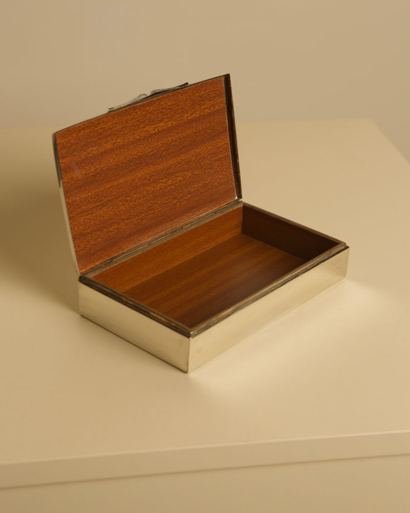 Italian Silver-plated Metal Box, 1950s by Treaptyque | The Oblist — vintage silver finish, wooden interior