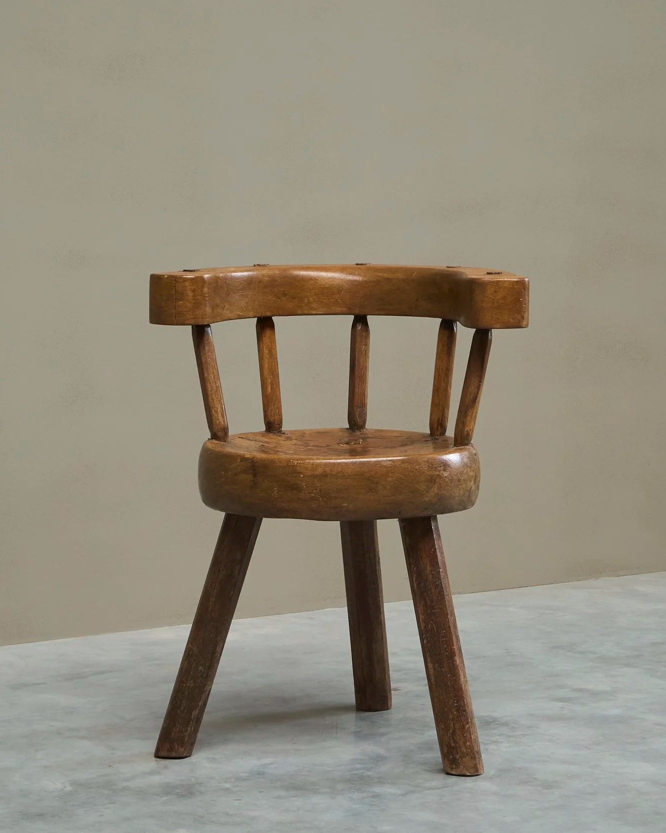 A Sculptural Three-Legged Provincial Vernacular Chair in Heavy Solid Oak France Early 20th Century by ORNAMENTUM