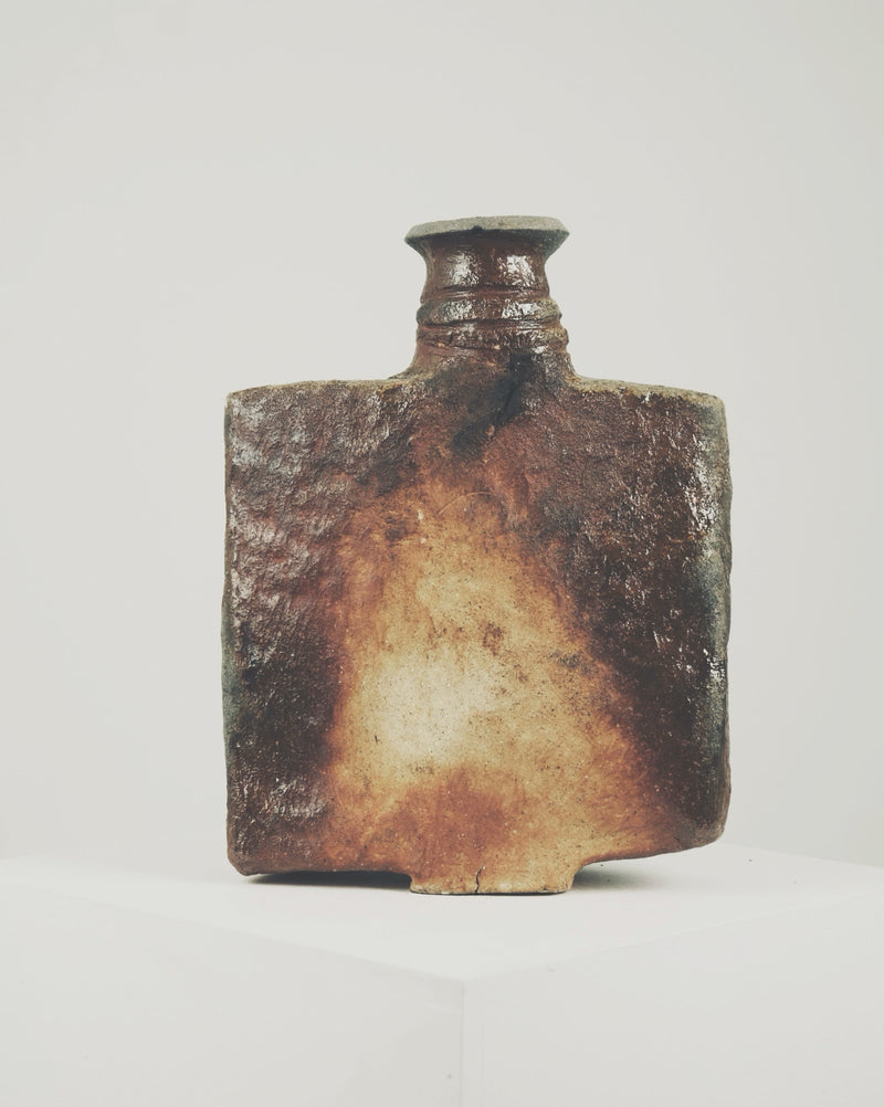 Large ceramic bottle vase by Gérard Brossard with earthy glazed finish