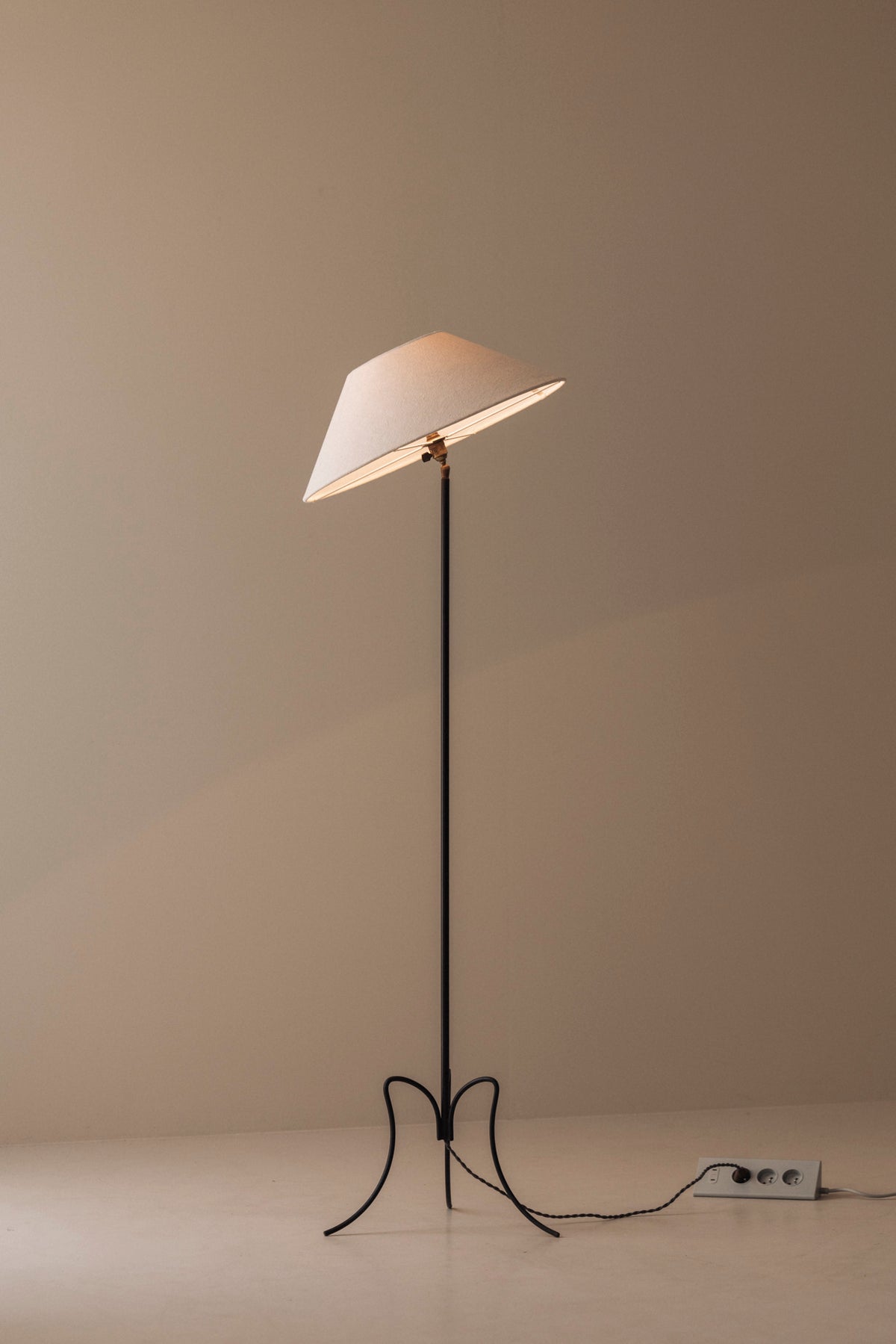 French Sculptural Adjustable Tripod Floor Lamp, 1950s — side angle