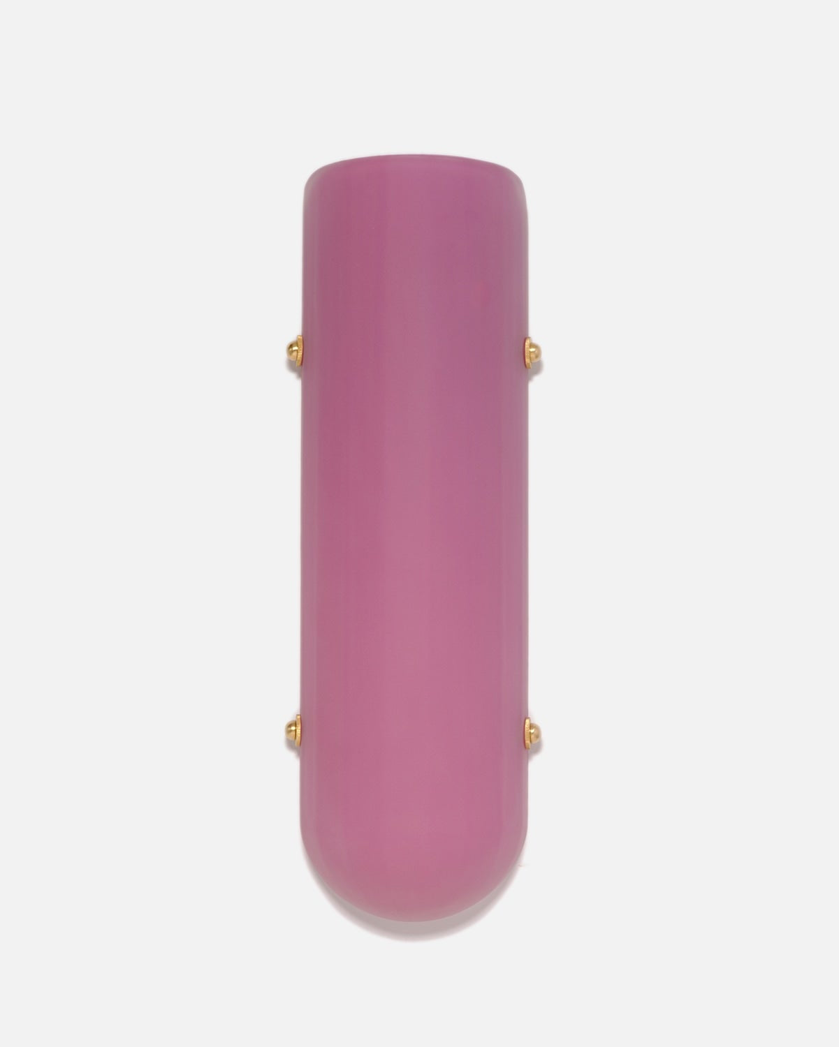 Selene Blown Colored Glass LED Wall Sconce with Etched Finish and Brass Metal Hardware — top view of pink glass with brass ha