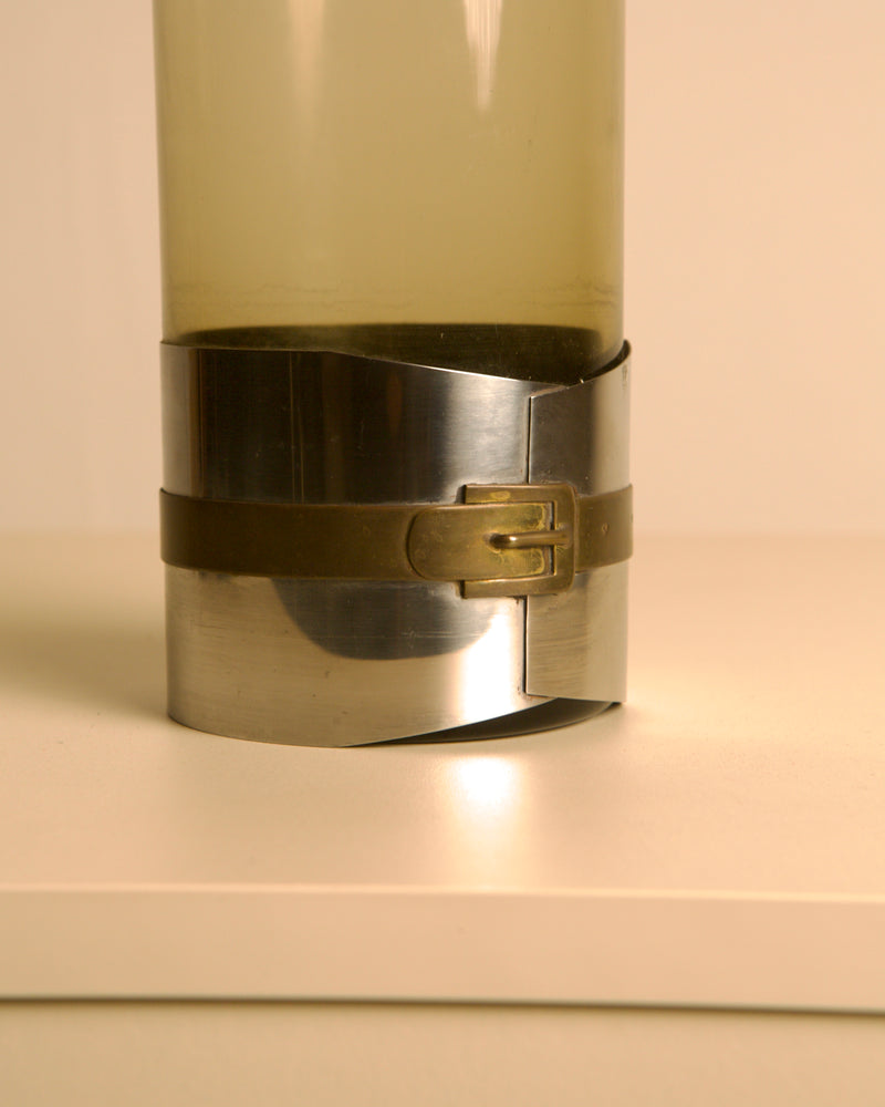 Italian Smoked Glass Vase, 1960s — close-up of metallic base detail