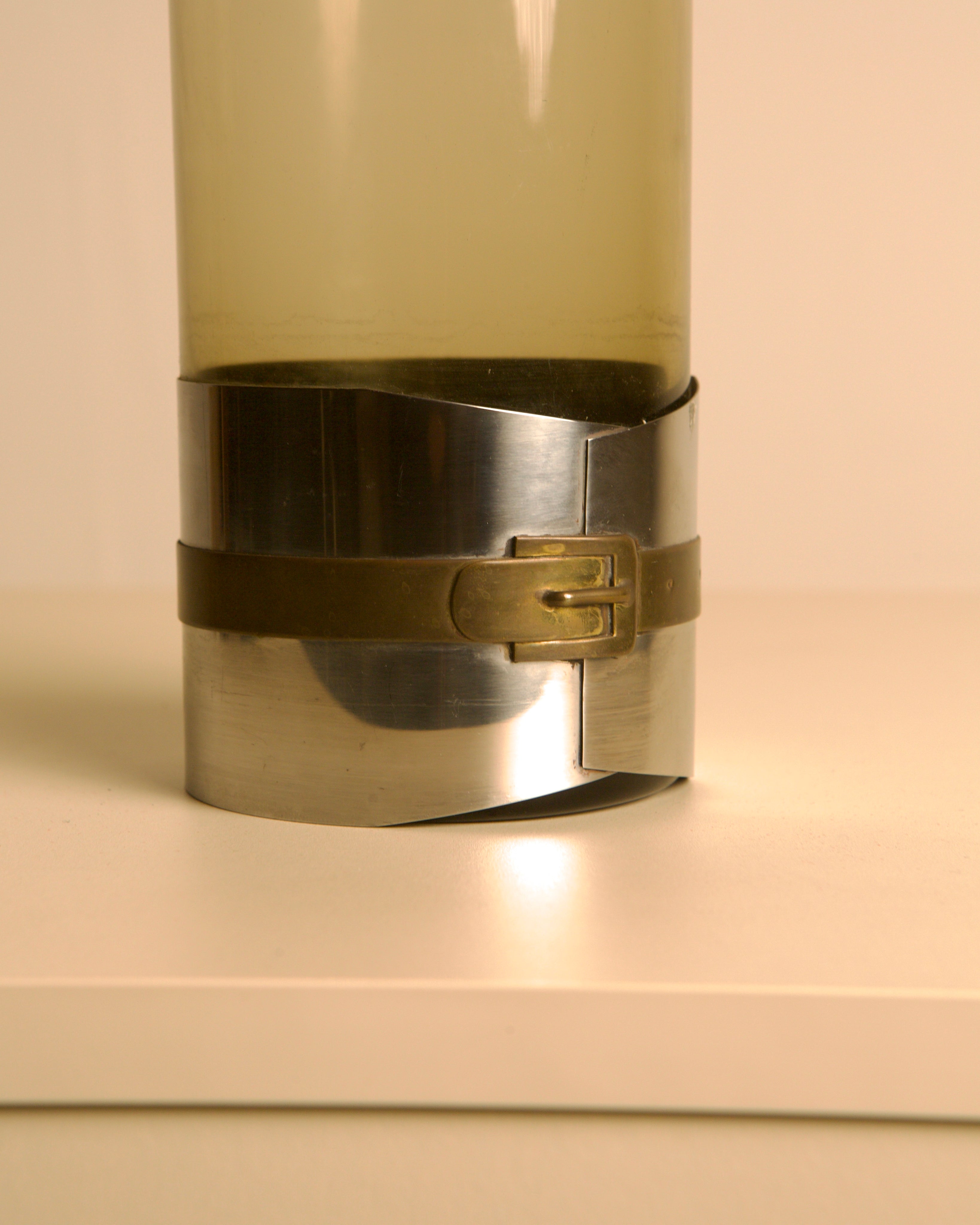 Italian Smoked Glass Vase, 1960s — close-up of metallic base detail