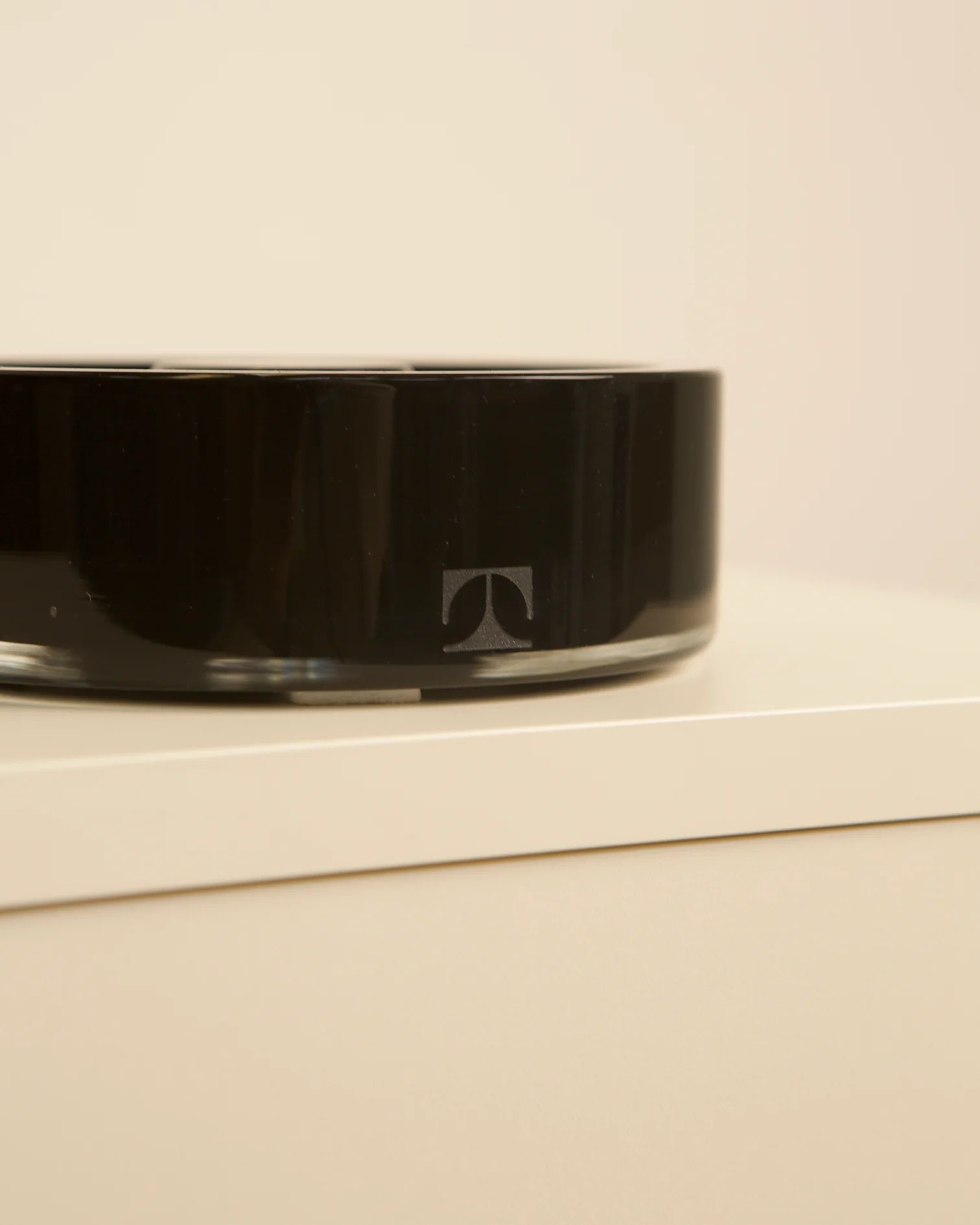 Close-up detail of black Murano glass vide-poche by Venini