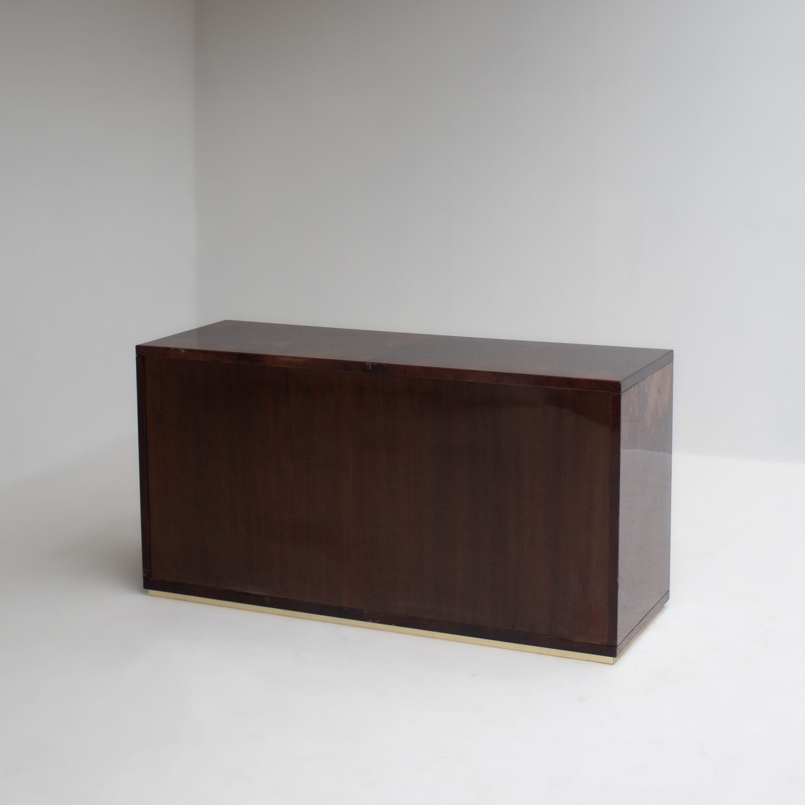 Aldo Tura Cabinet in Brown Lacquer with Brass Details — top view highlighting smooth lacquer finish