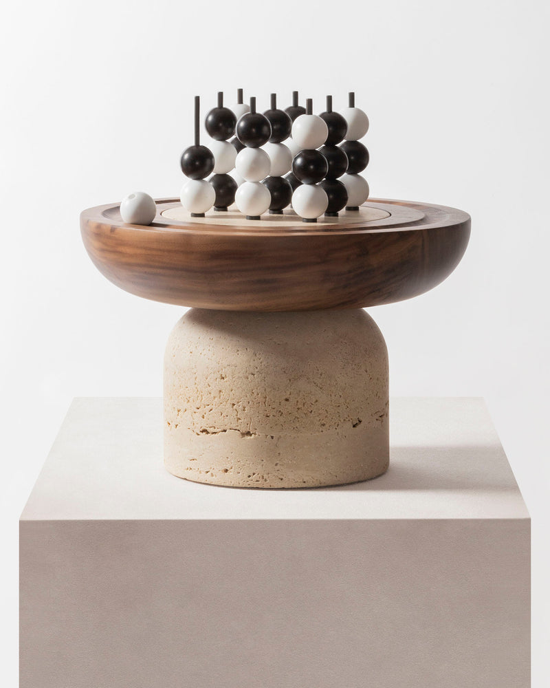 Mocambo luxury tic-tac-toe game with black and white spheres on wooden base