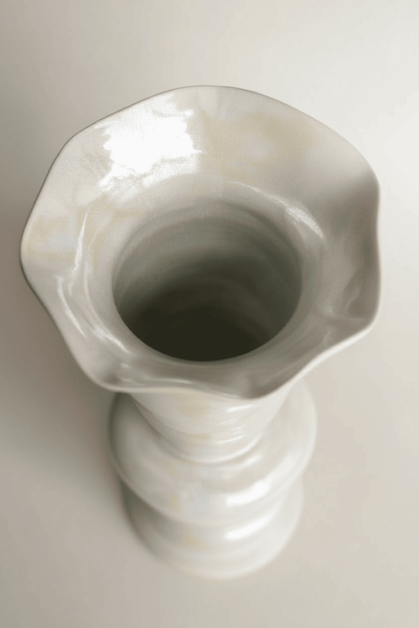 Perle Blanche Handmade Ceramic Vase — top view with glossy finish