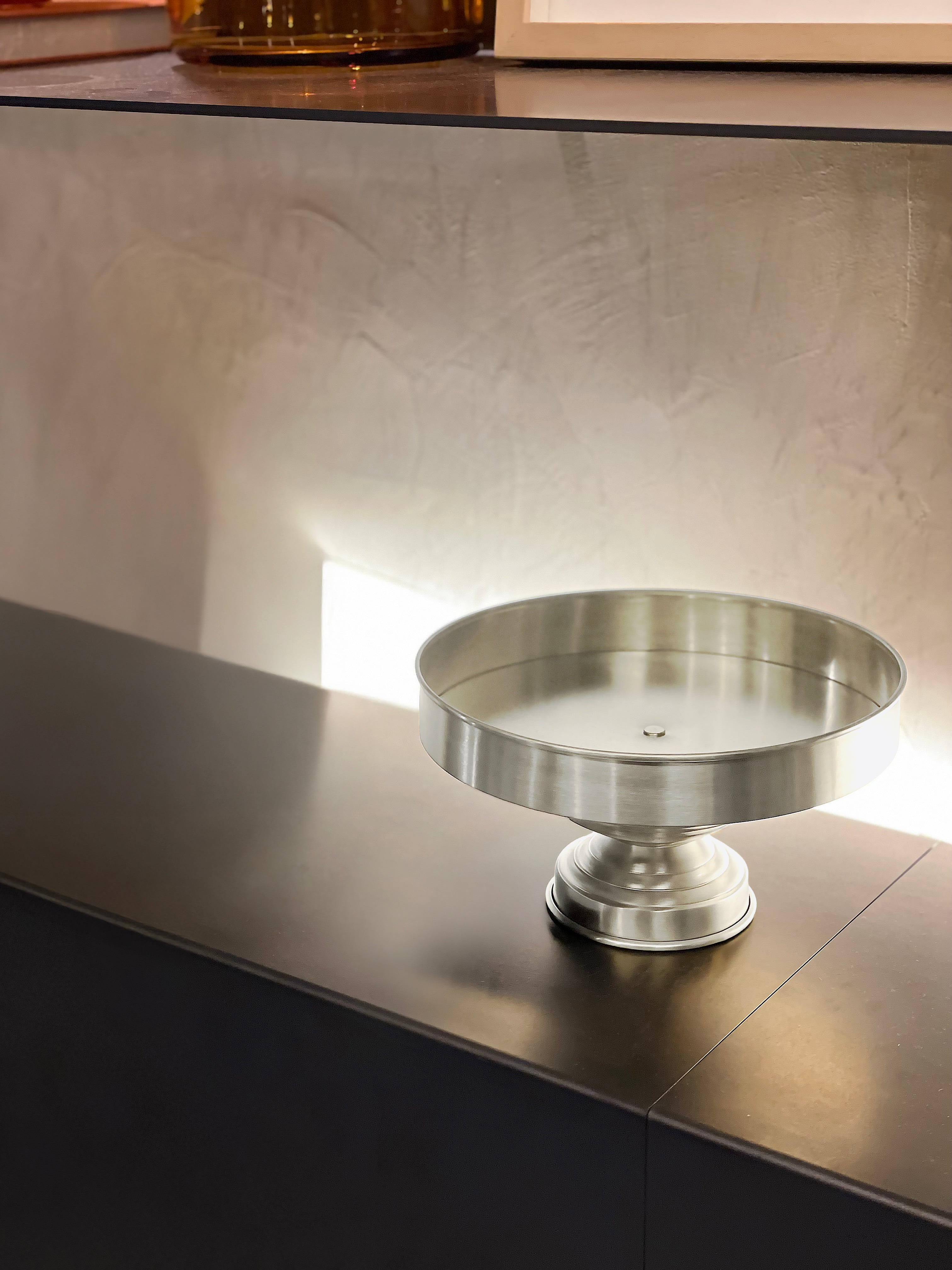 Contemporary Bowl Silver Plated — back view on dark surface