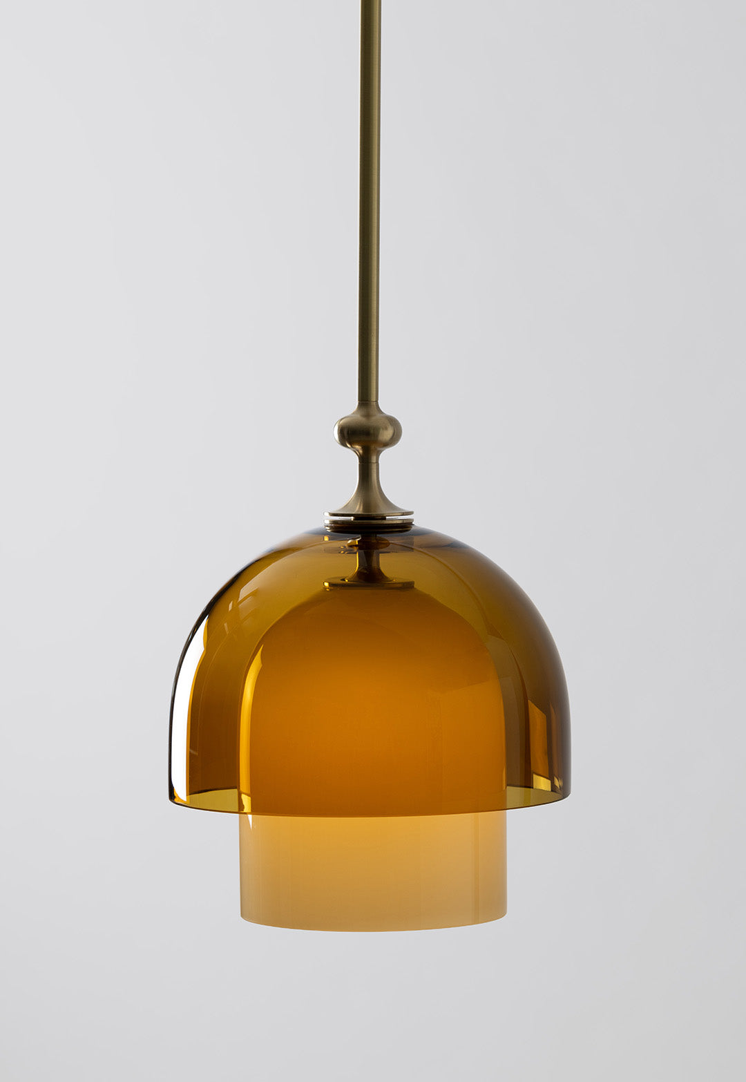 SkLO + AvroKO Elizabeth II Pendant - Light Beige and Olivin glass, Antique Brass finish by SkLO | The Oblist