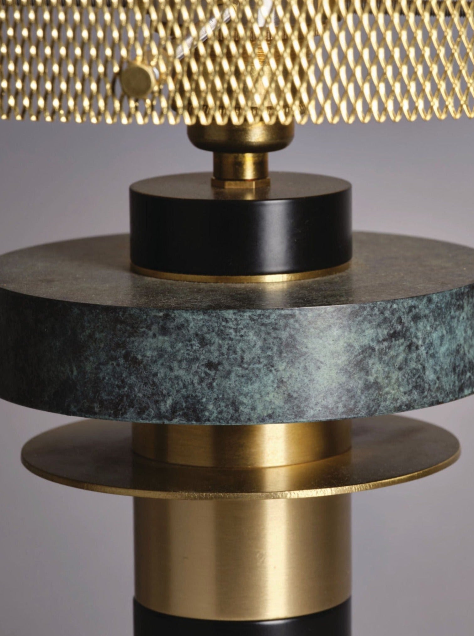 Dyane Table Lamp — close-up of green marble and brass base