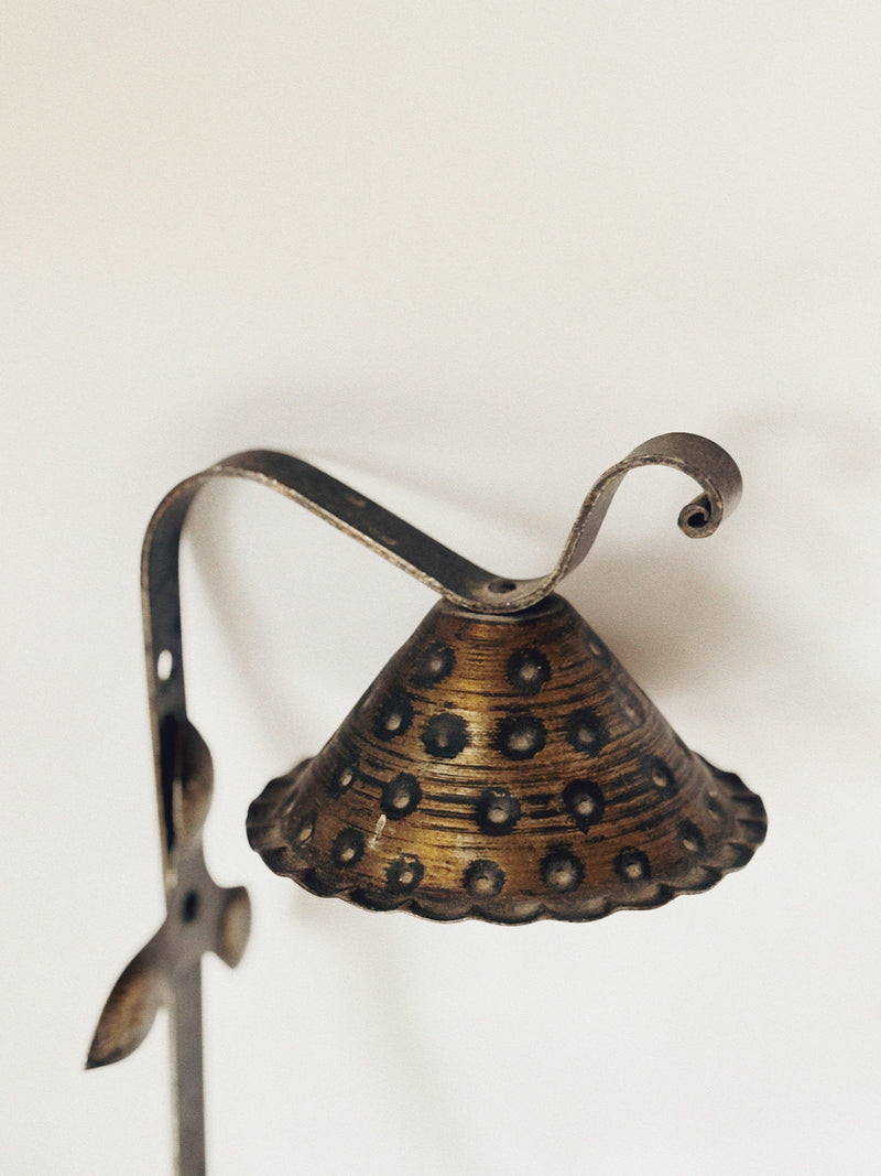 Metal Wall Lantern Candleholders, Mid Century Poland — close-up of textured metal shade